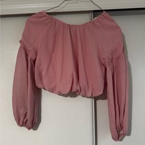 Astr Blush Puffy Bubble Long Sleeve Blouse